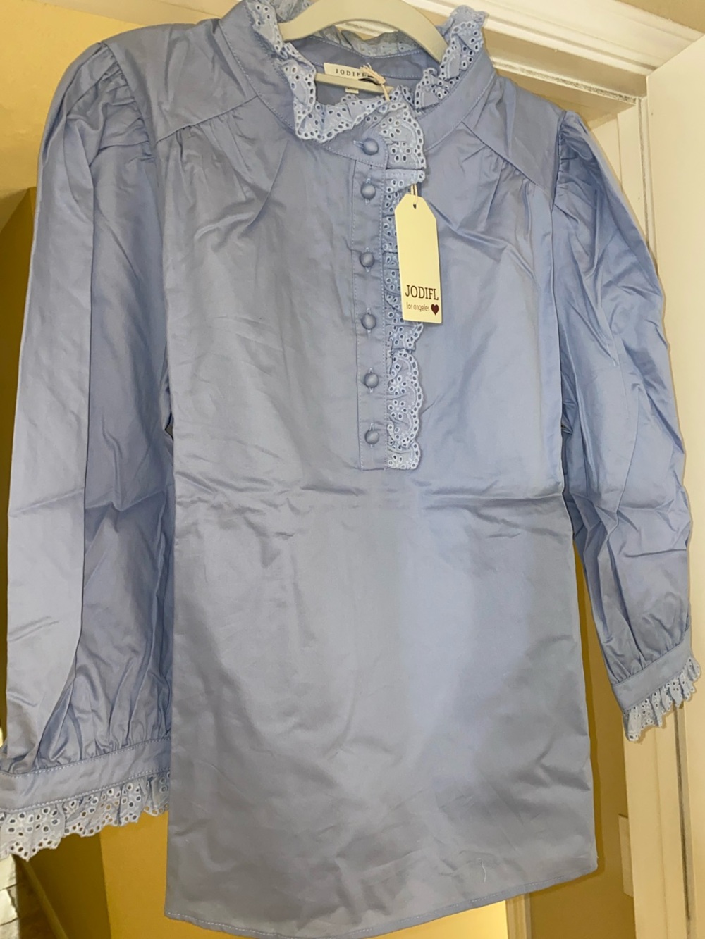 JODIFL Eyelet Trim Ruffle Neck Vintage- Romantic Boho- NWT Blouse